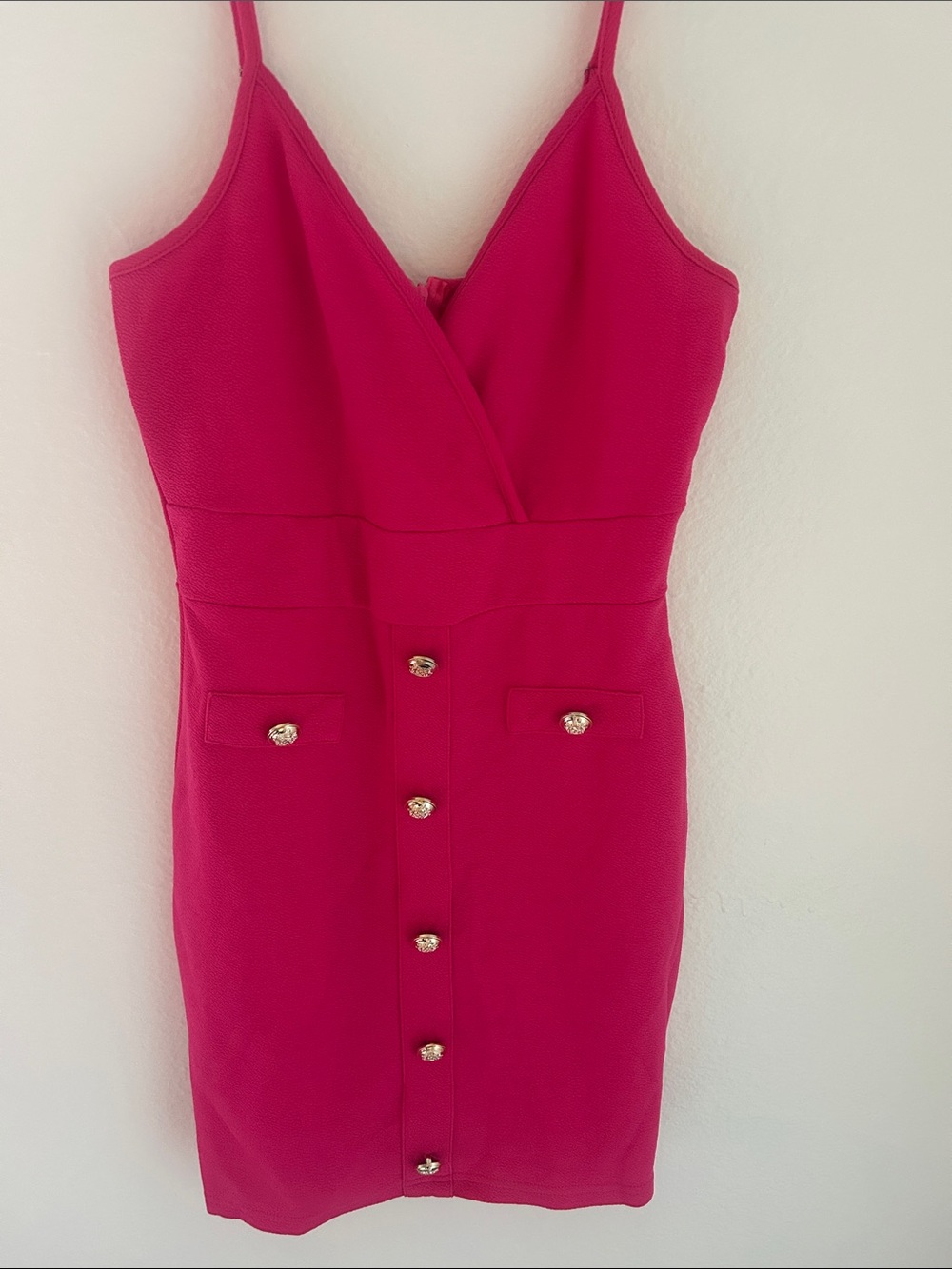 SHEIN Fuchsia Spaghetti-Strap Button Front Mini Dress